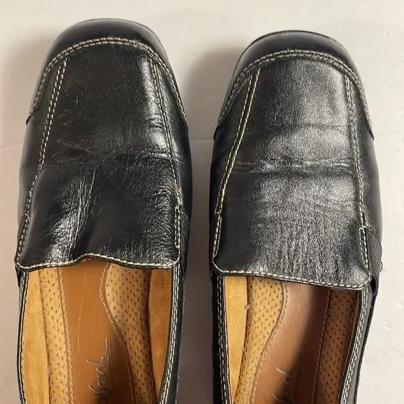 Naturalizer Natural Sole Black Leather Slip On Loafer Shoe Contrast Stitching 7M - Picture 5 of 10